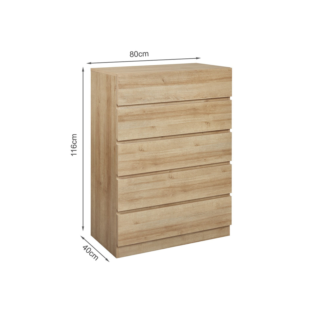 Harris 5 Drawers Tallboy - Oak
