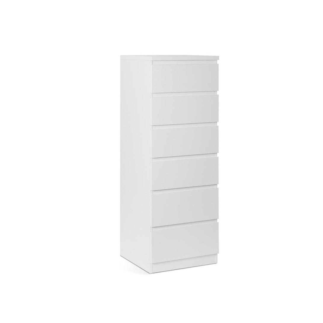 Tongass Wooden Slim Tallboy 6 Drawers - White