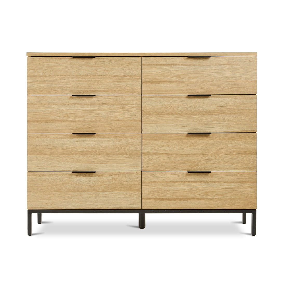 Ocala Low Boy 8 Drawer Chest Dresser - Oak