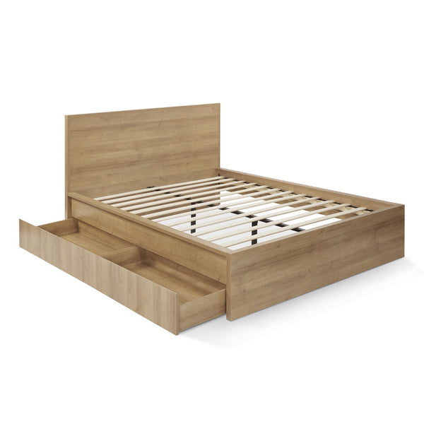 Harris Queen Bed Frame with Storage - Oak