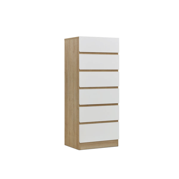 Harris 6 Drawers Slim Tallboy - Oak + White