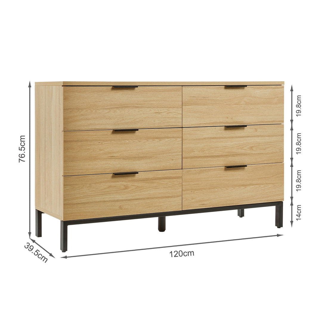 Ocala Low Boy 6 Drawer Chest Dresser - Oak