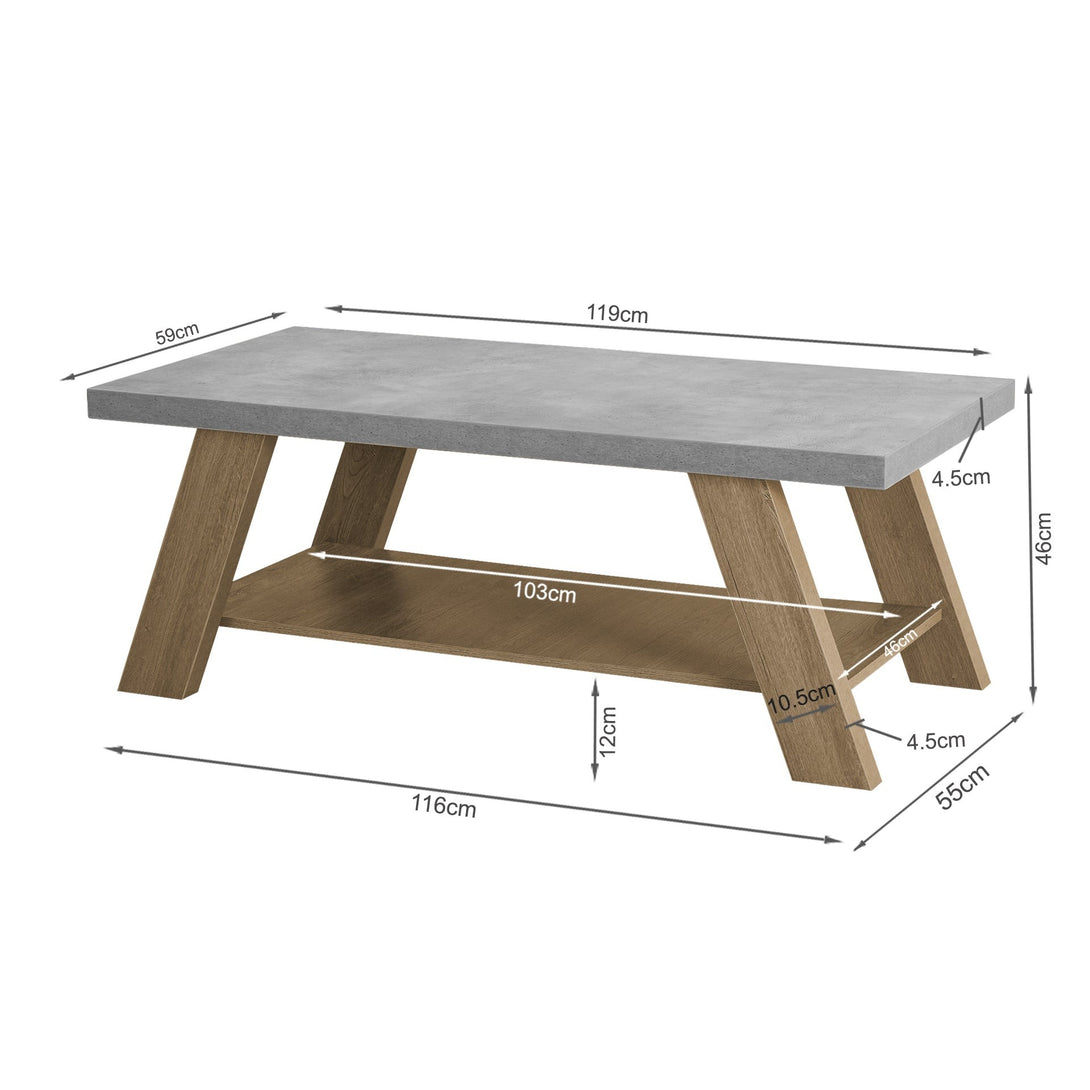 Tommie Rectangular Coffee Table - Cement + Oak