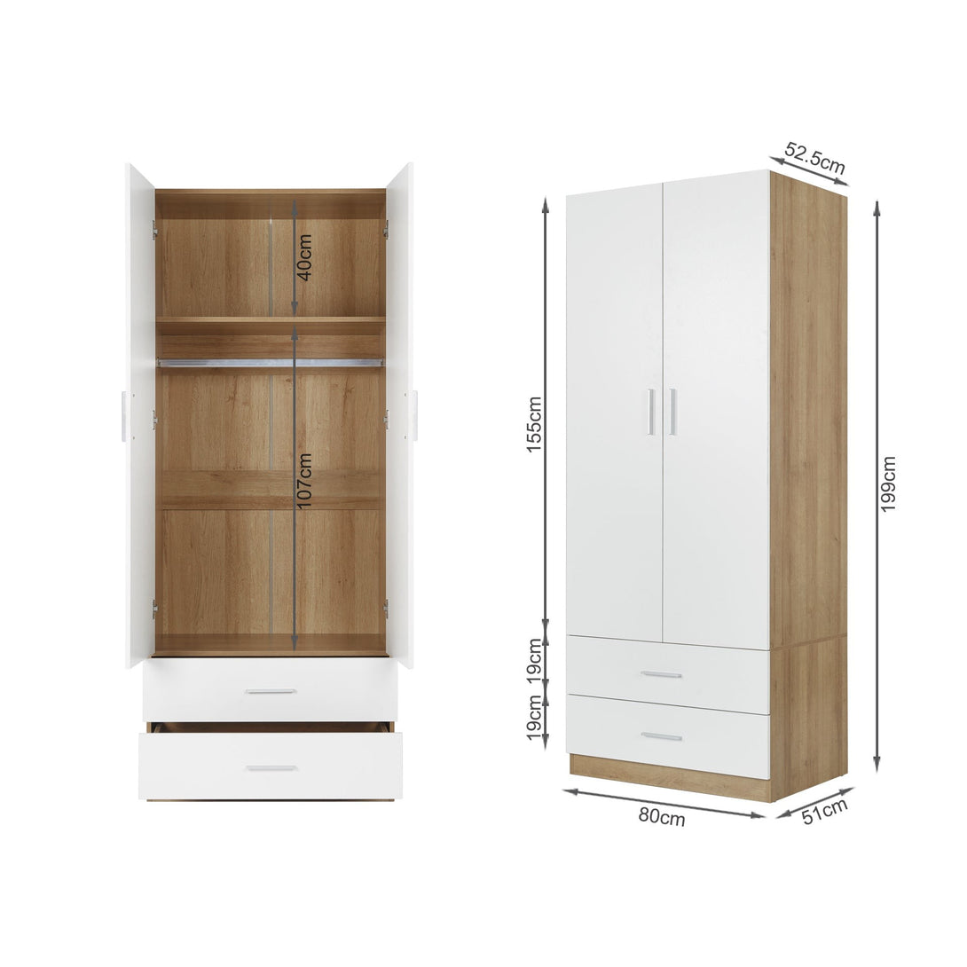 Harris 2 Door Wardrobe with Drawers - Oak + White