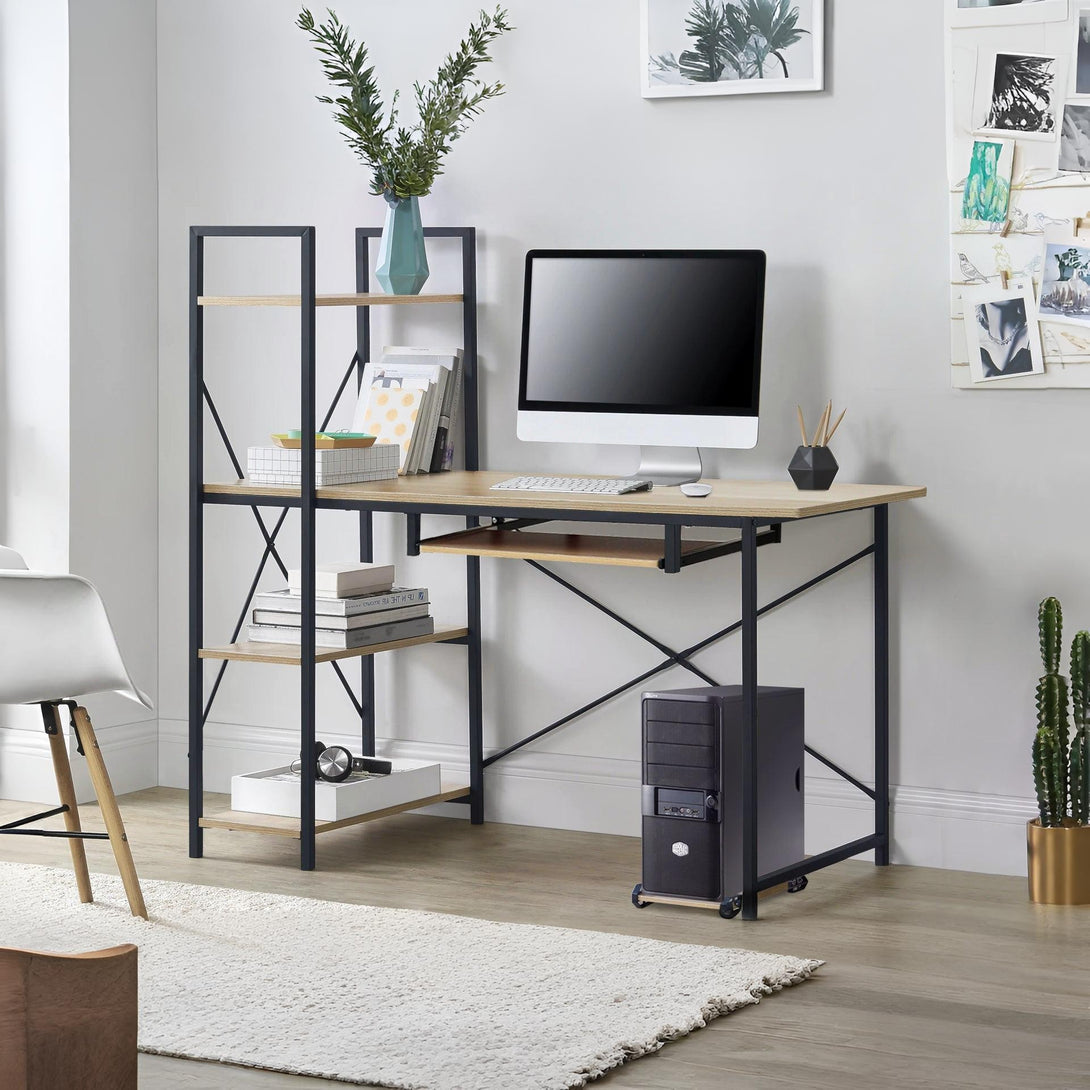 Gayle 120cm Computer Desk with Bookshelf - Black