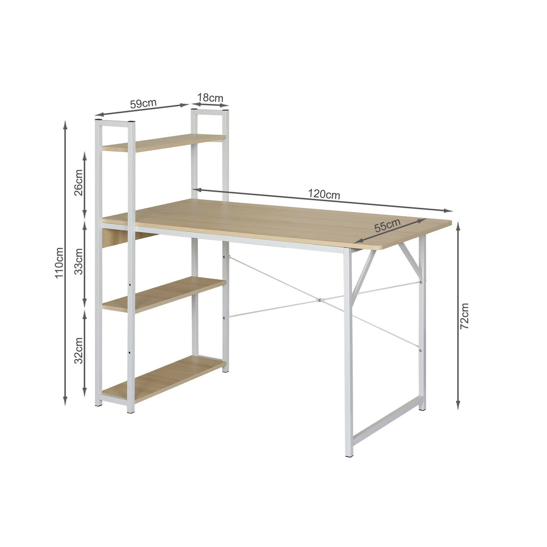 Kendahl 120cm Computer Desk with Bookshelf - White