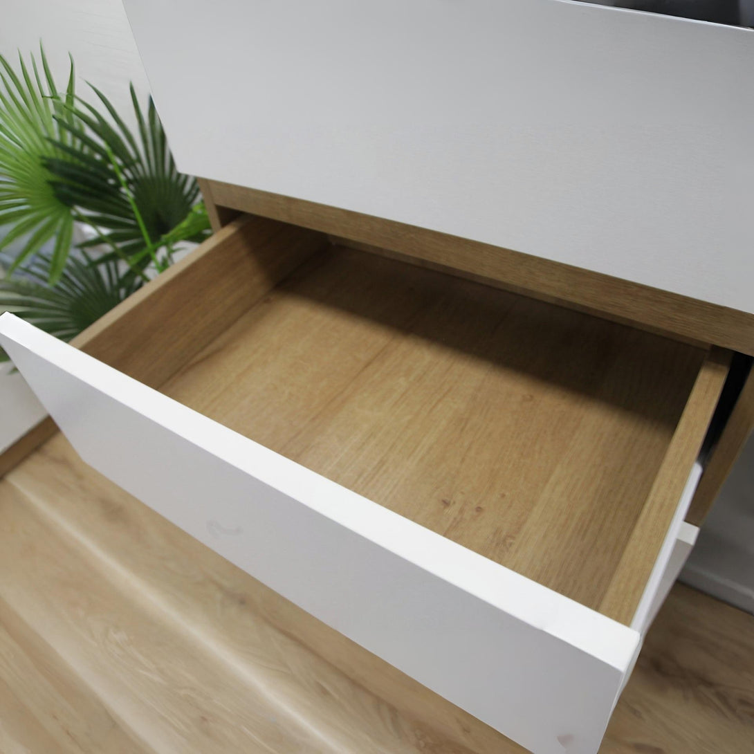 Harris 6 Drawers Slim Tallboy - Oak + White