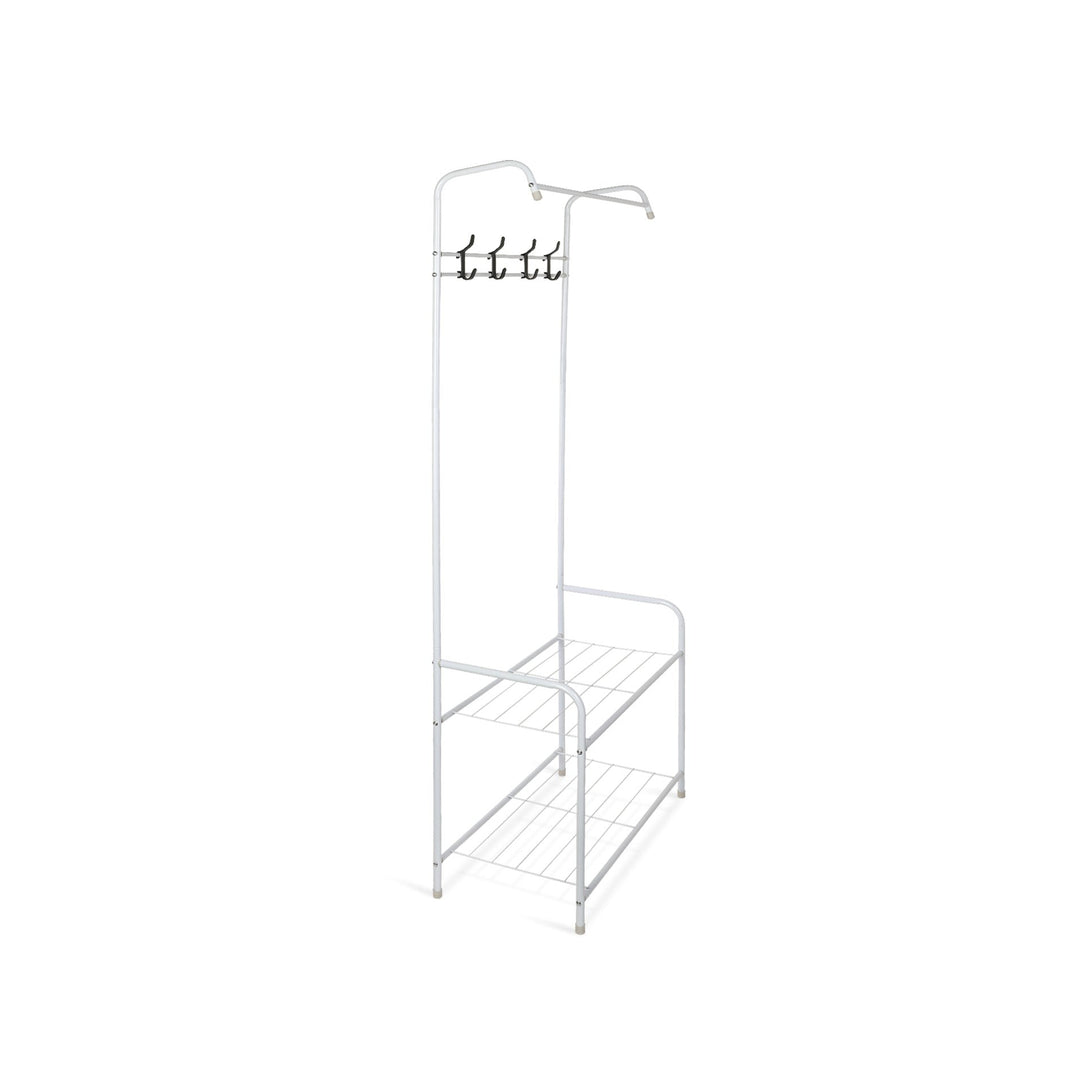 Clothing Garment Rack with Shelves - White