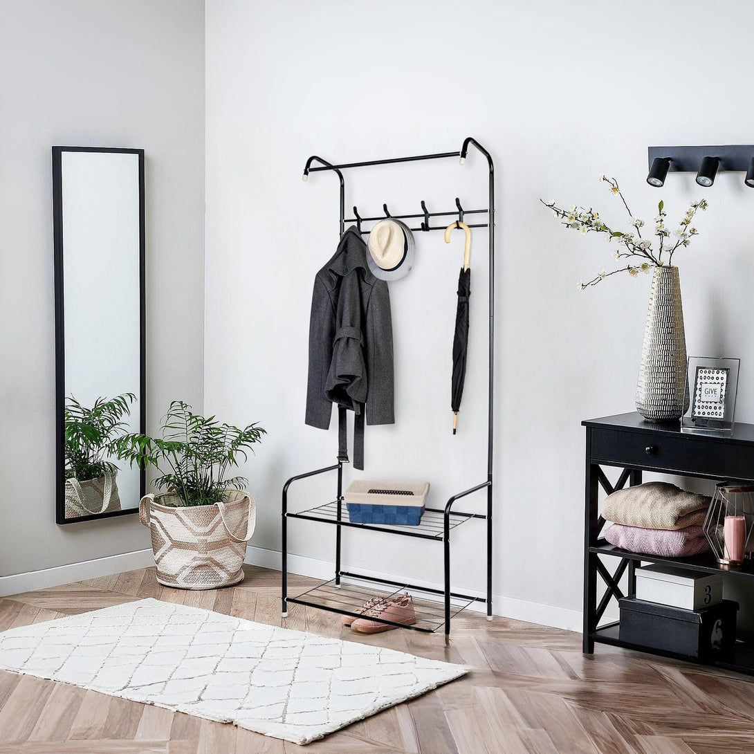 Clothing Garment Rack with Shelves - Black