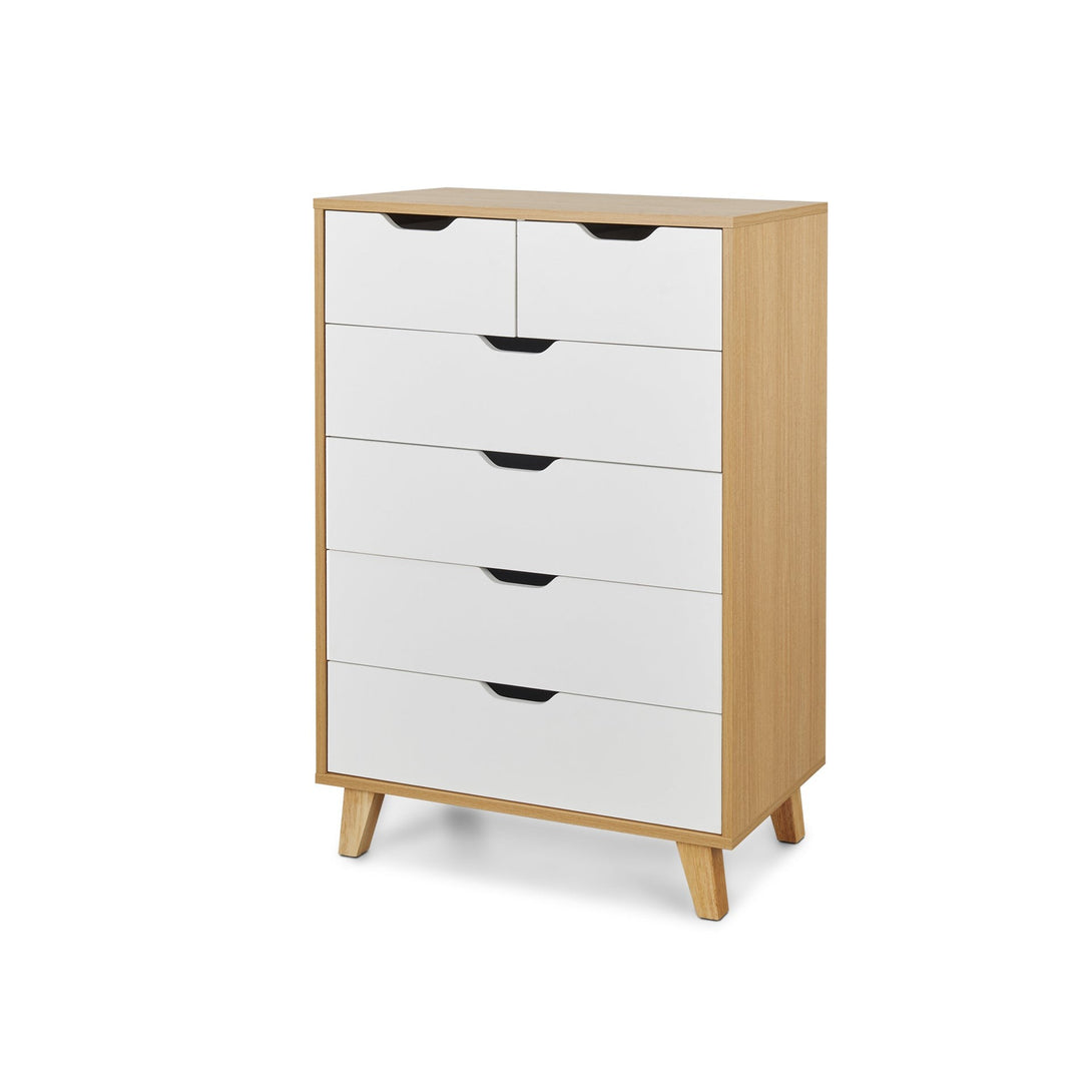 Schertz Wooden Tallboy 6 Drawers - Oak