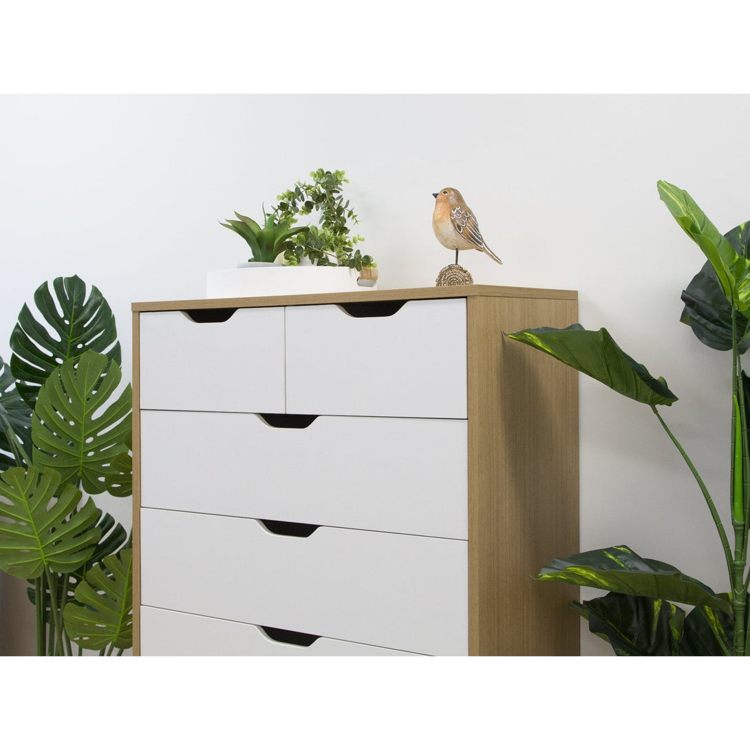 Schertz Wooden Tallboy 6 Drawers - Oak