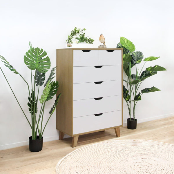 Schertz Wooden Tallboy 6 Drawers - Oak