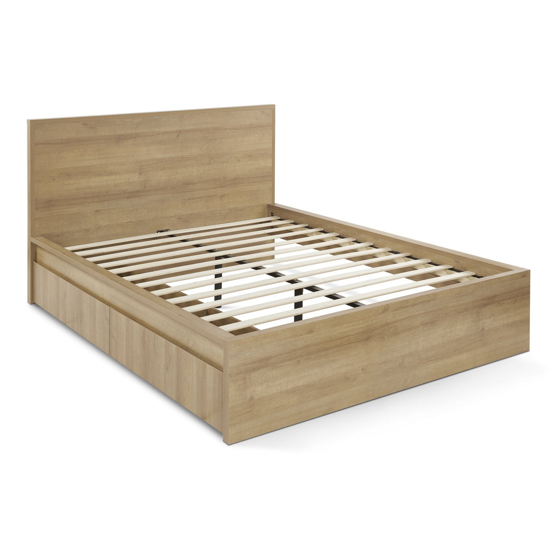 Harris Queen Bed Frame with Storage - Oak
