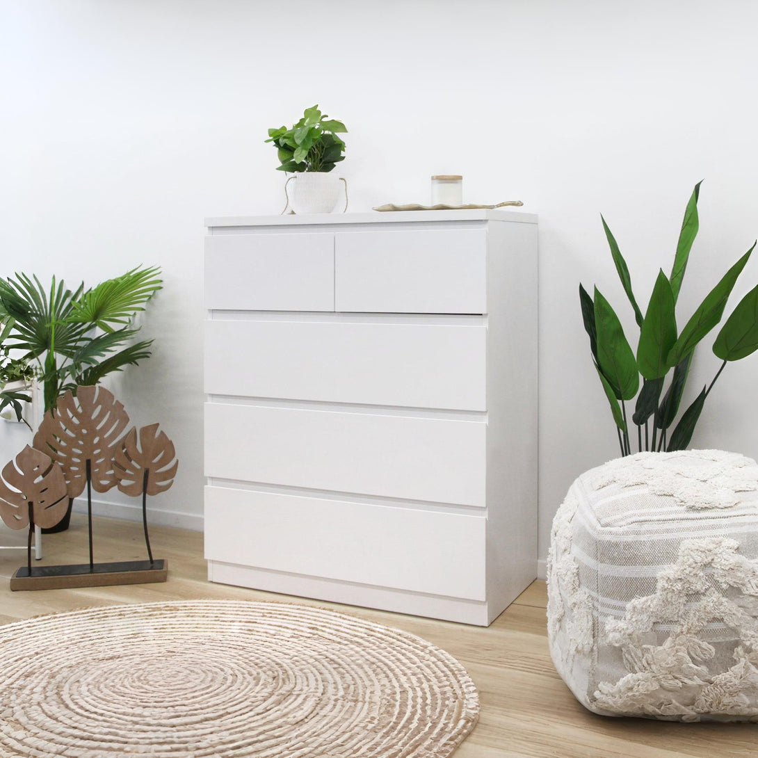 Tongass Wooden Tallboy 5 Drawers - White