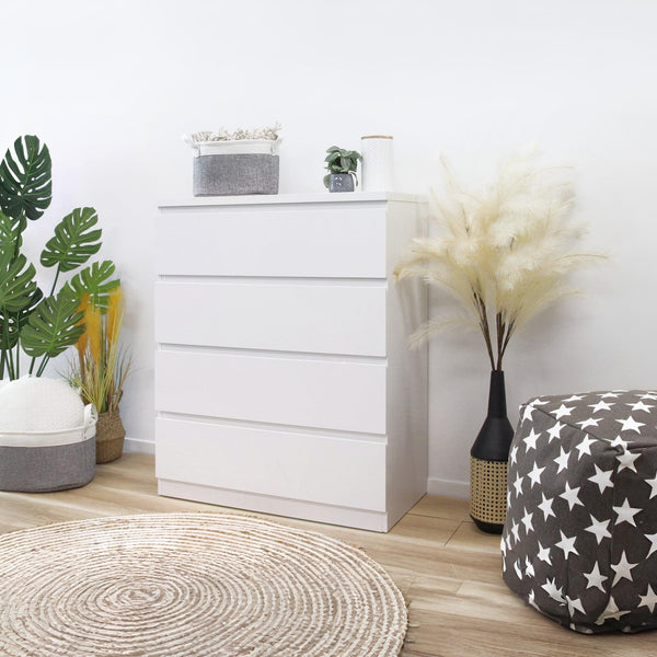 Tongass Wooden Tallboy 4 Drawers - White