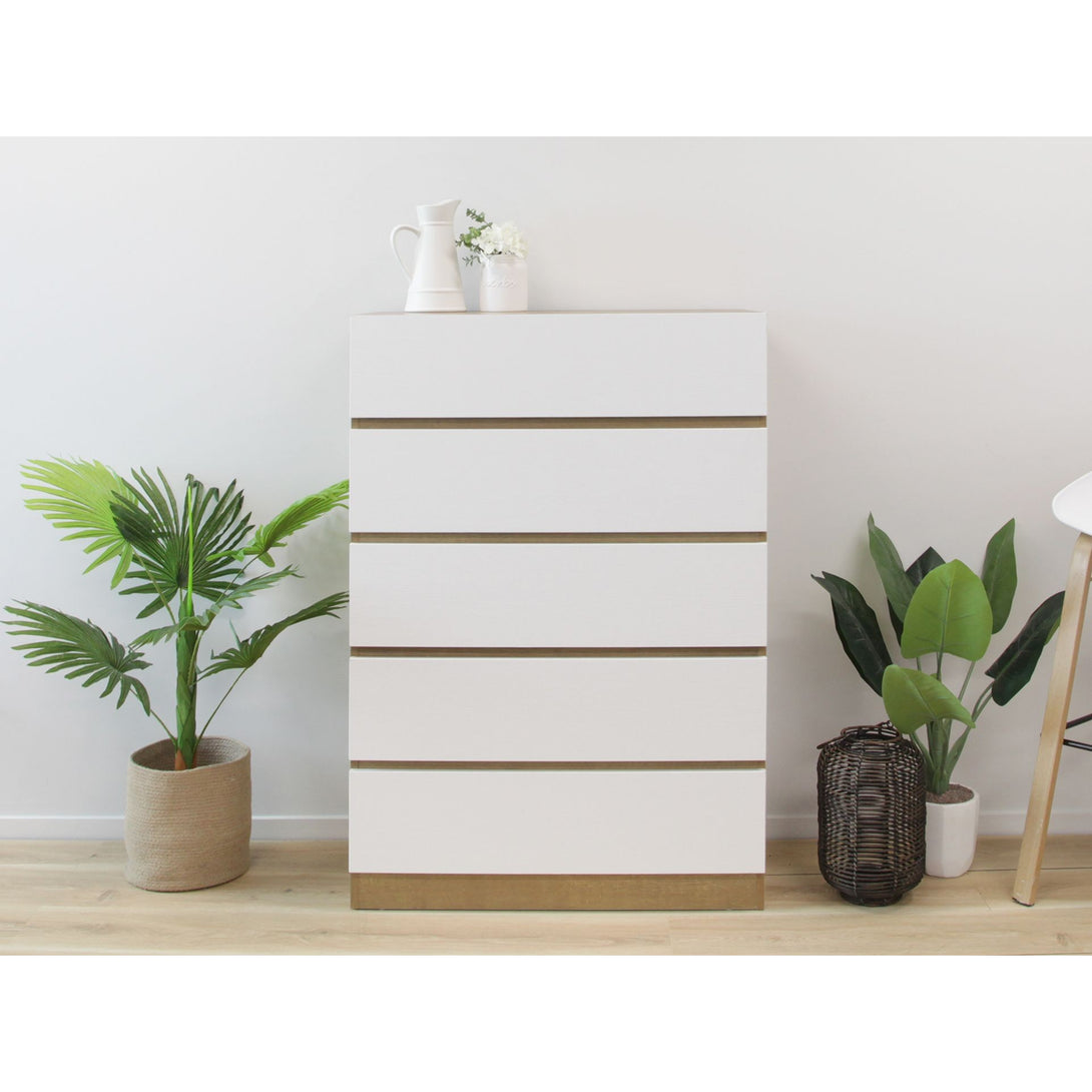 Harris 5 Drawers Tallboy - Oak + White