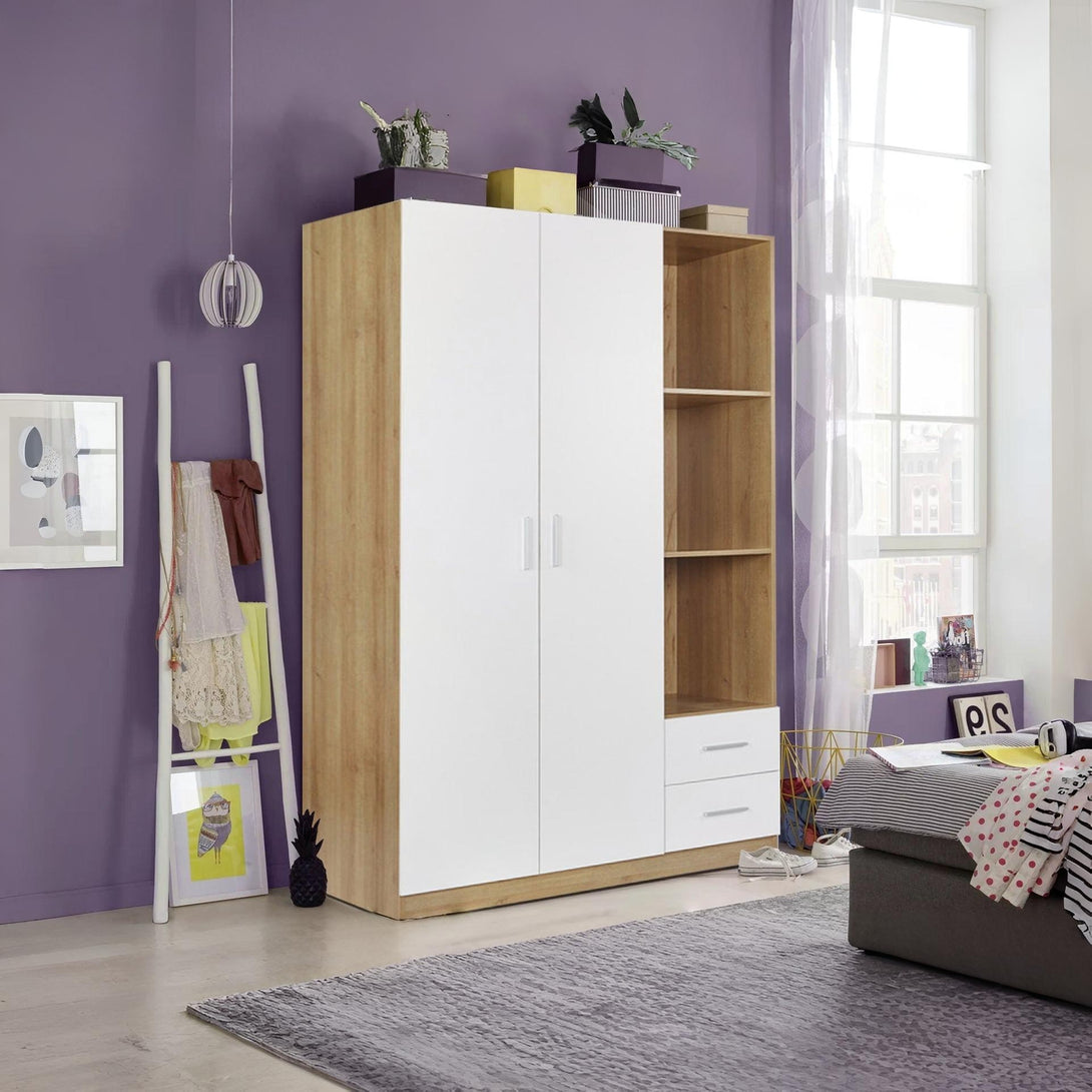 Harris 3 Door Wardrobe with Drawers - Oak + White