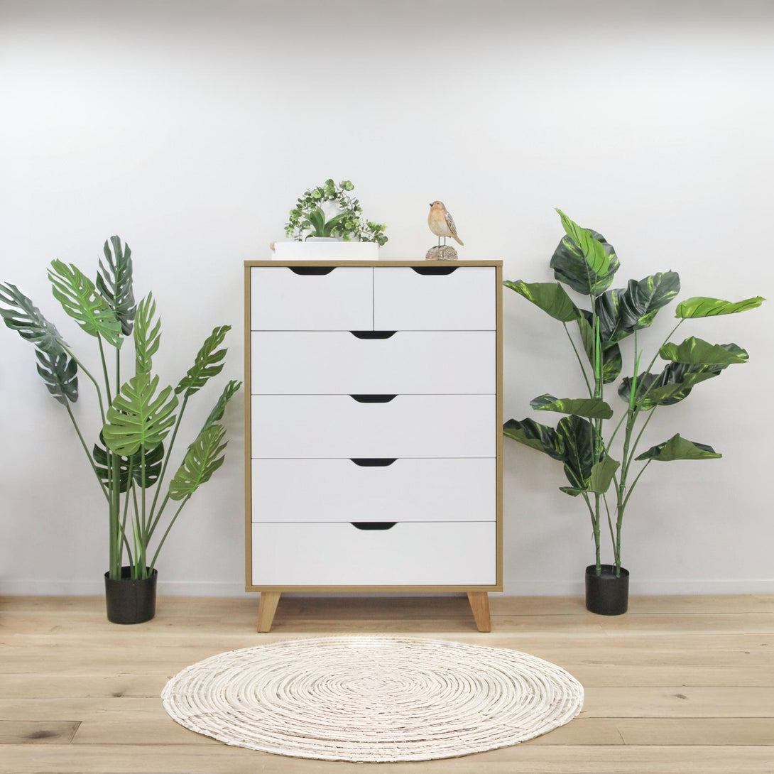 Schertz Wooden Tallboy 6 Drawers - Oak