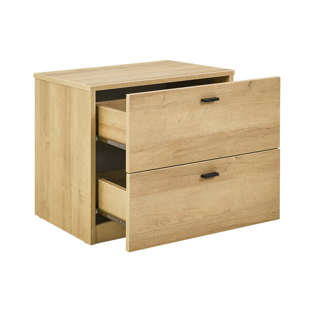 Hekla Wooden Bedside Table Nightstand with 2 Drawers - Oak