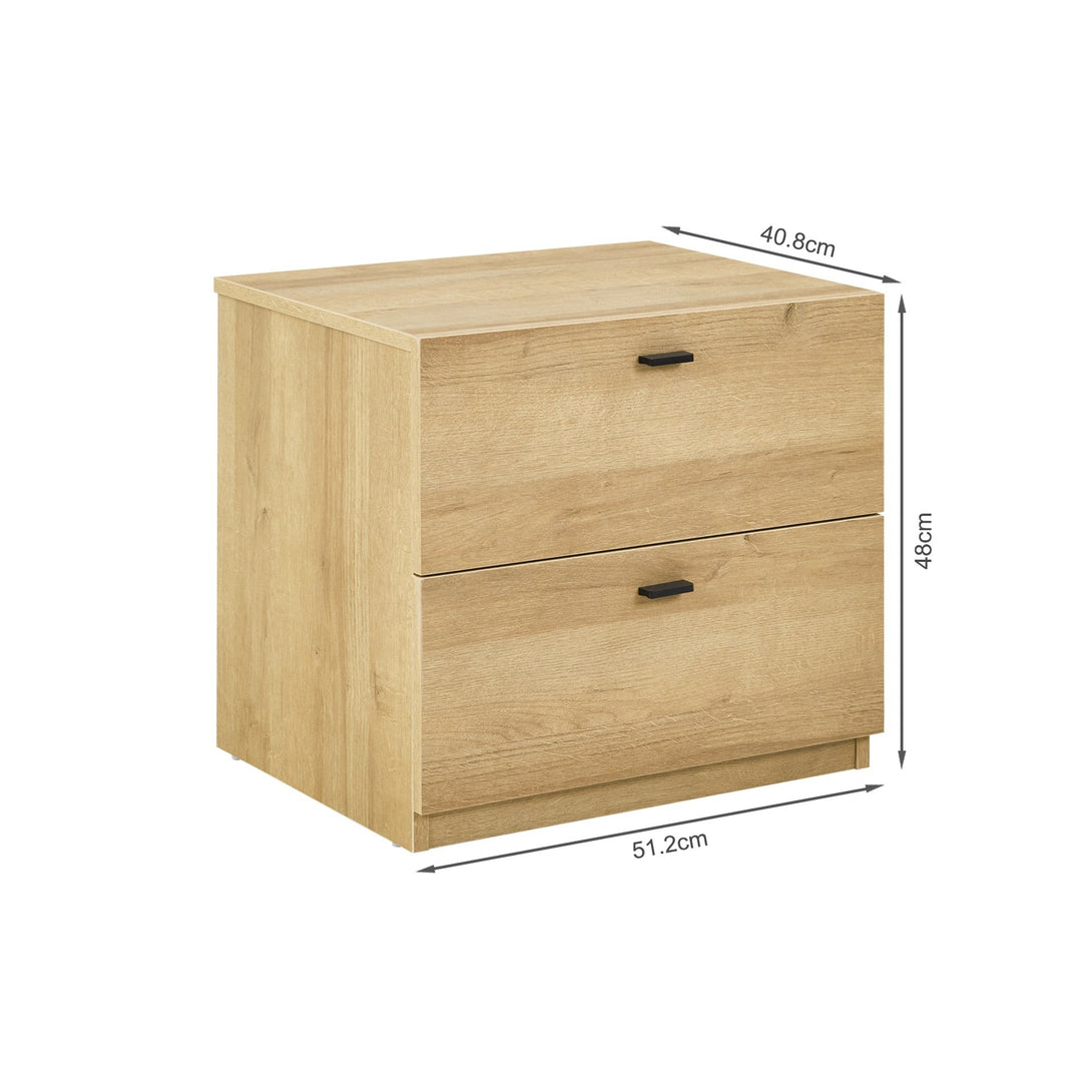 Hekla Wooden Bedside Table Nightstand with 2 Drawers - Oak