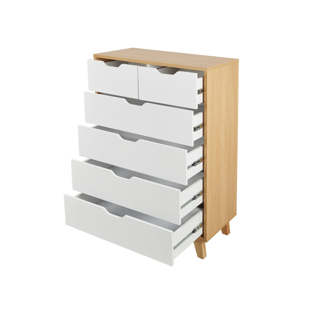 Schertz Wooden Tallboy 6 Drawers - Oak