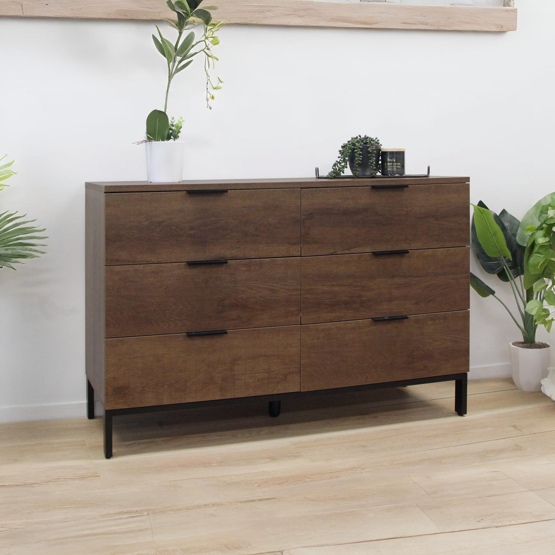 Ocala Low Boy 6 Drawer Chest Dresser - Walnut