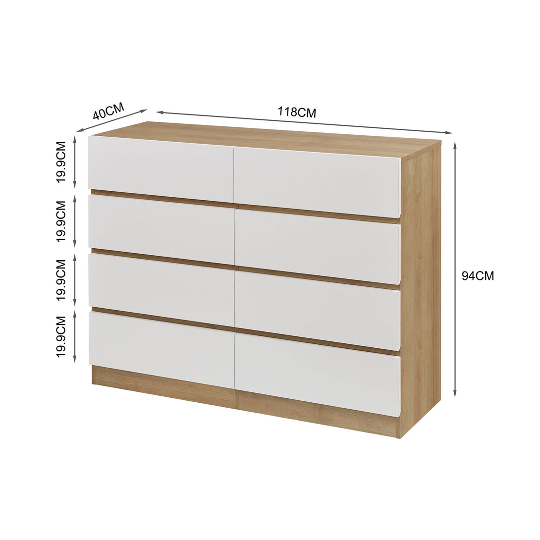 Harris 8 Drawers Low Boy - Oak + White