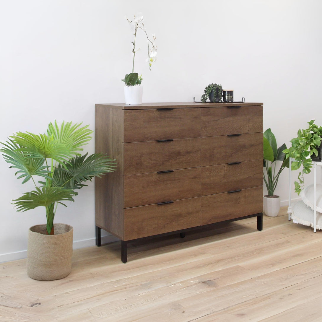 Ocala Low Boy 8 Drawer Chest Dresser - Walnut