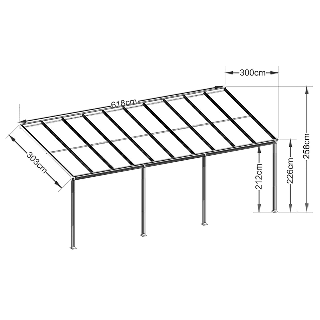 Patio Canopy 20' x 10' ft - 6.18 x 3.03 x 2.58M - CHARCOAL GREY