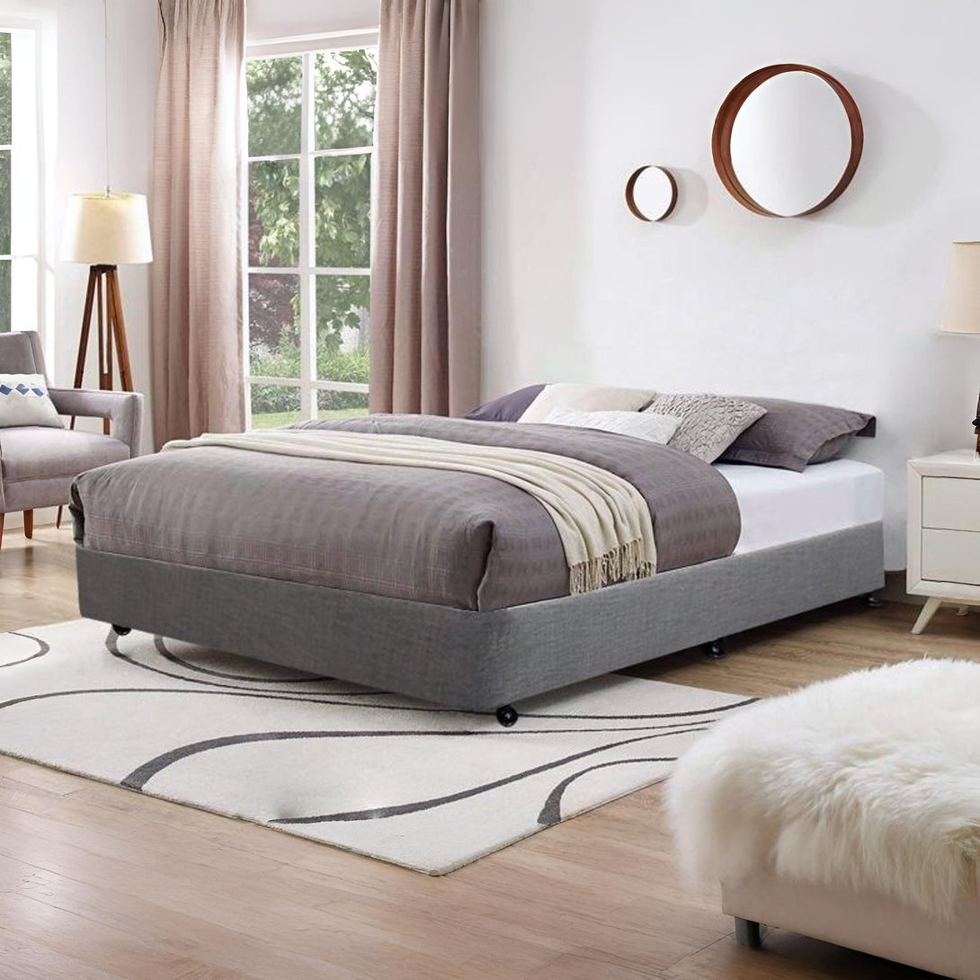 Vinson Fabric Queen Bed Base - Grey