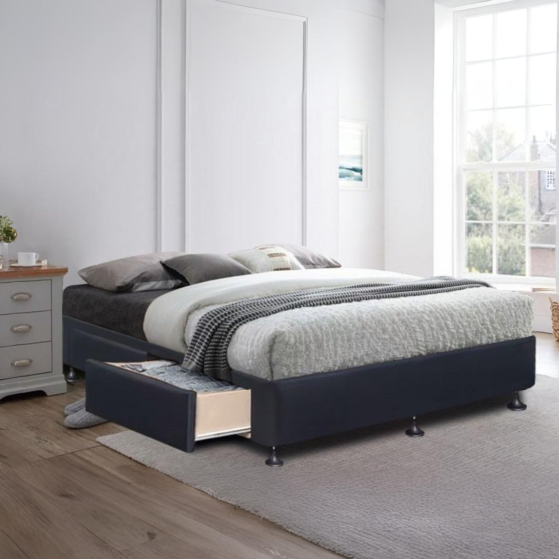 Charles Fabric Double Bed Base 4 Drawers - Black
