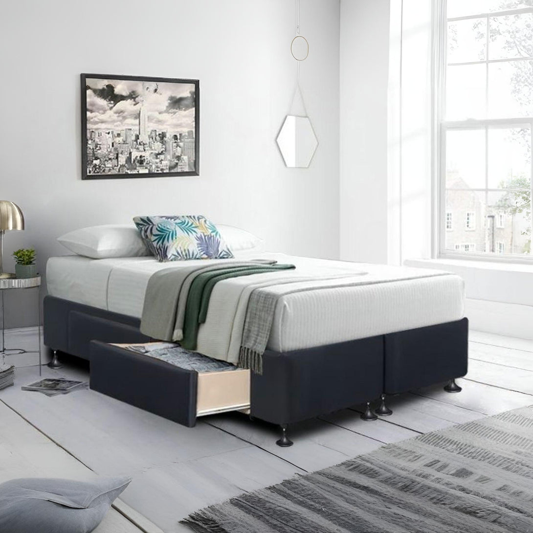 Charles Fabric Super King Split Bed Base 4 Drawers - Black
