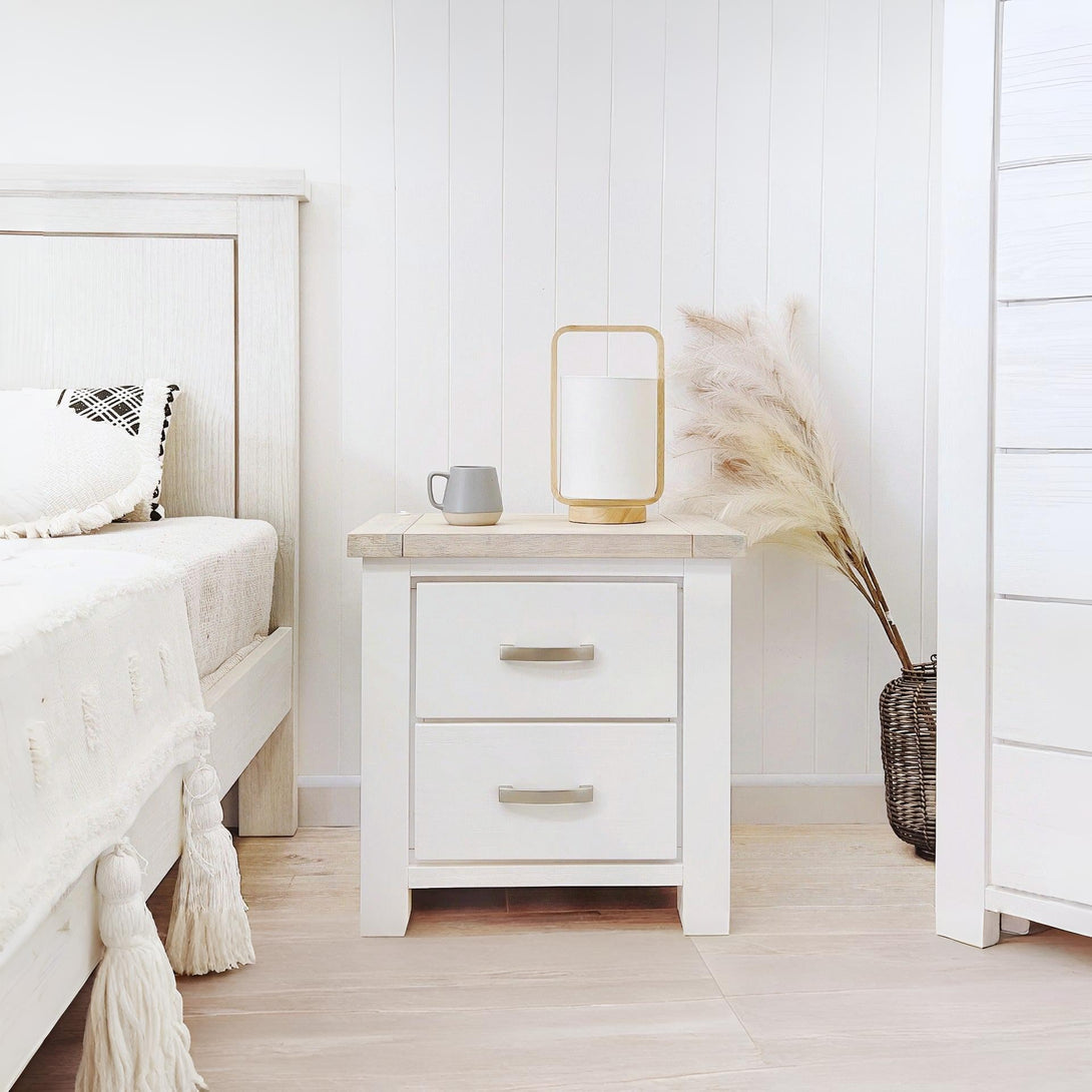 Aurora Solid Wood Bedside Table - White