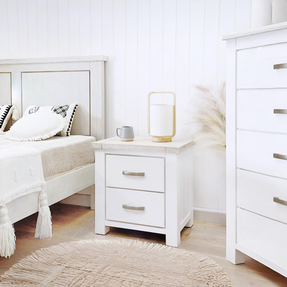 Aurora Solid Wood Bedside Table - White