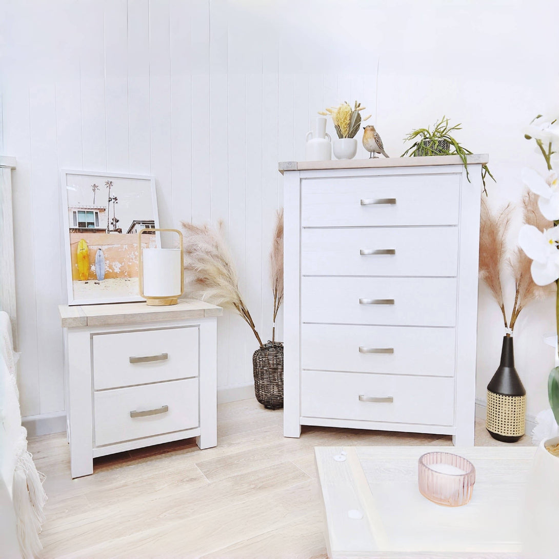 Aurora Solid Wood Bedside Table - White