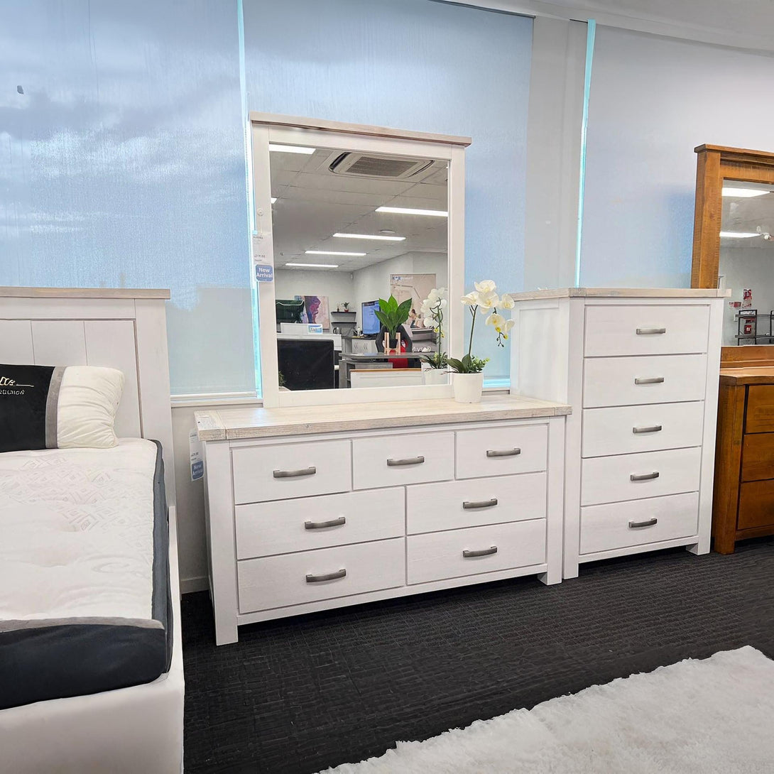 Aurora Solid Wood 7 Drawer Dresser - White