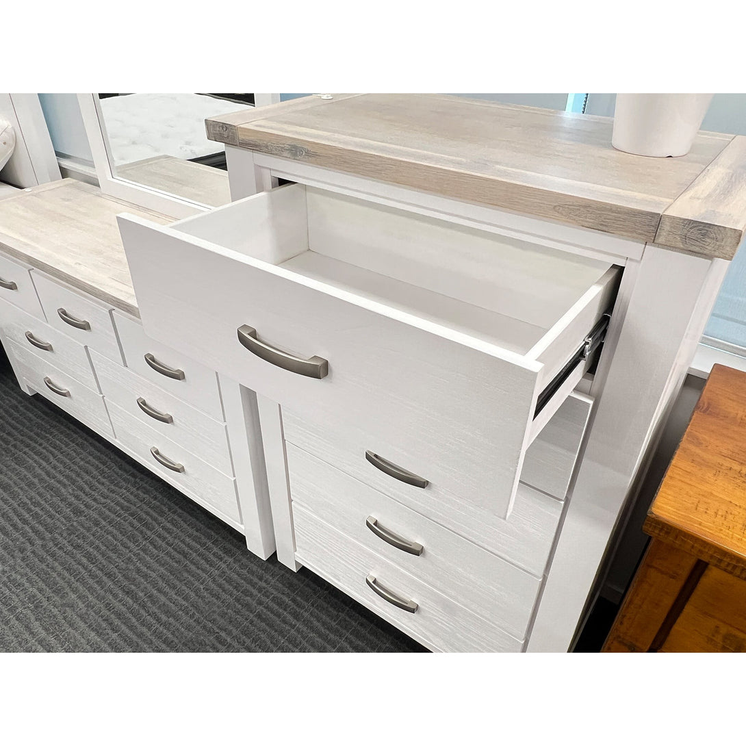 Aurora Solid Wood 5 Drawer Slim Tallboy - White