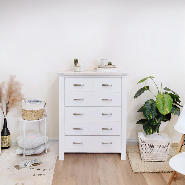 Aurora Solid Wood 6 Drawer Tallboy - White