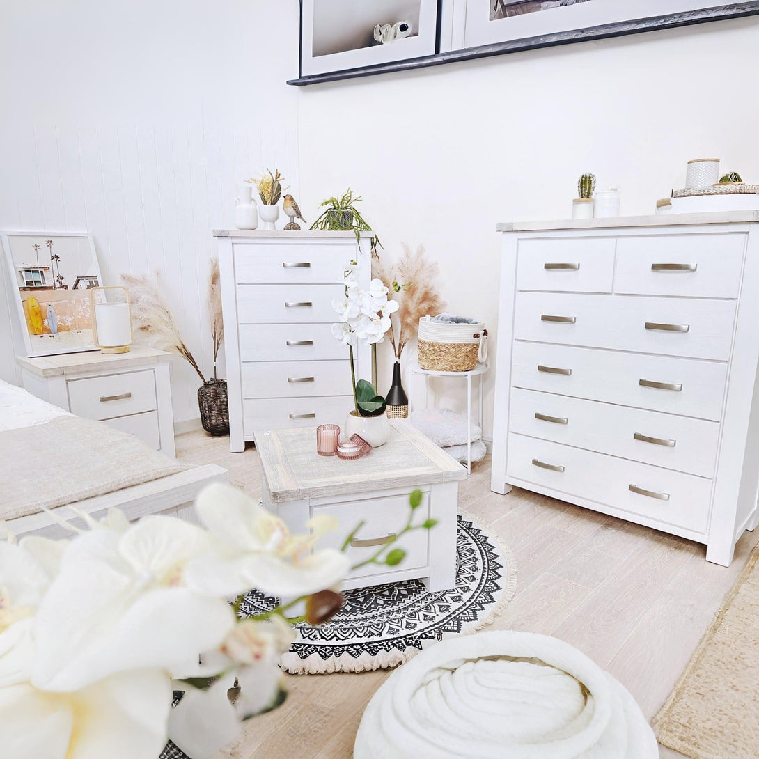 Aurora Solid Wood 6 Drawer Tallboy - White