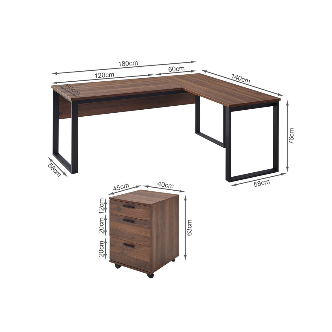 Nakia Computer Corner Desk with Filing Cabinet - Walnut