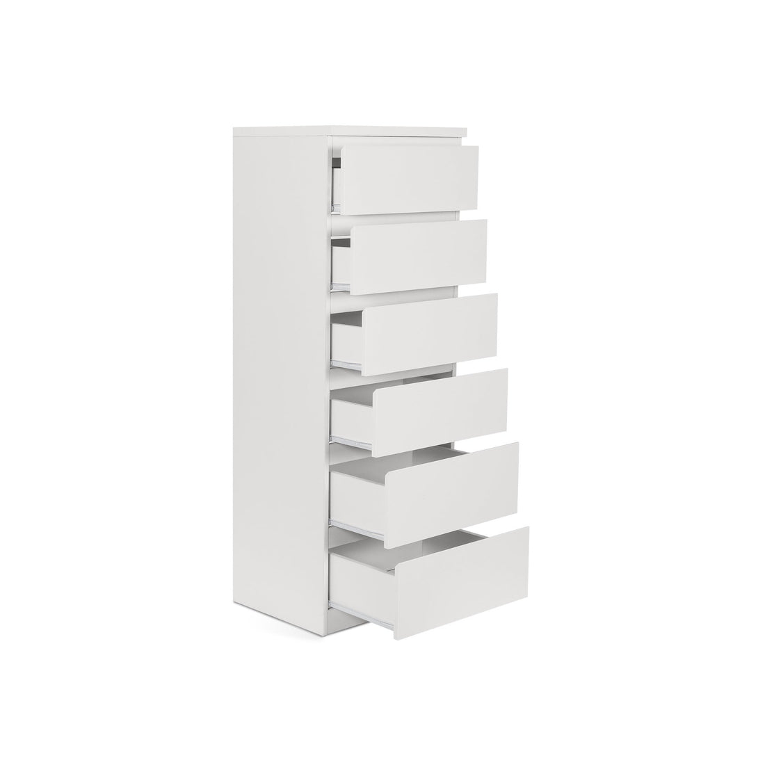 Tongass Wooden Slim Tallboy 6 Drawers - White