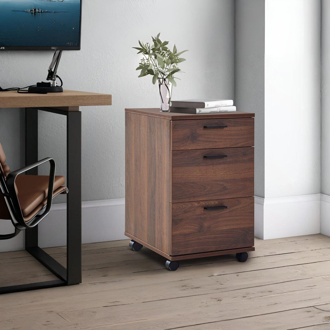 Nakia 3 Drawer Filing Cabinet - Walnut