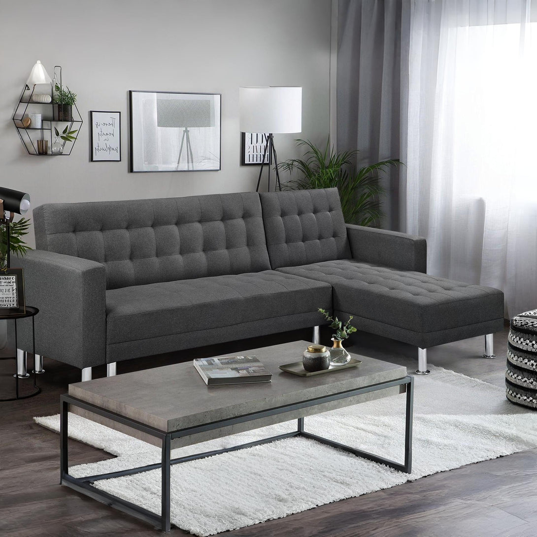 Colorado 3 Seater Sofa Bed Futon with Chaise - Dark Grey