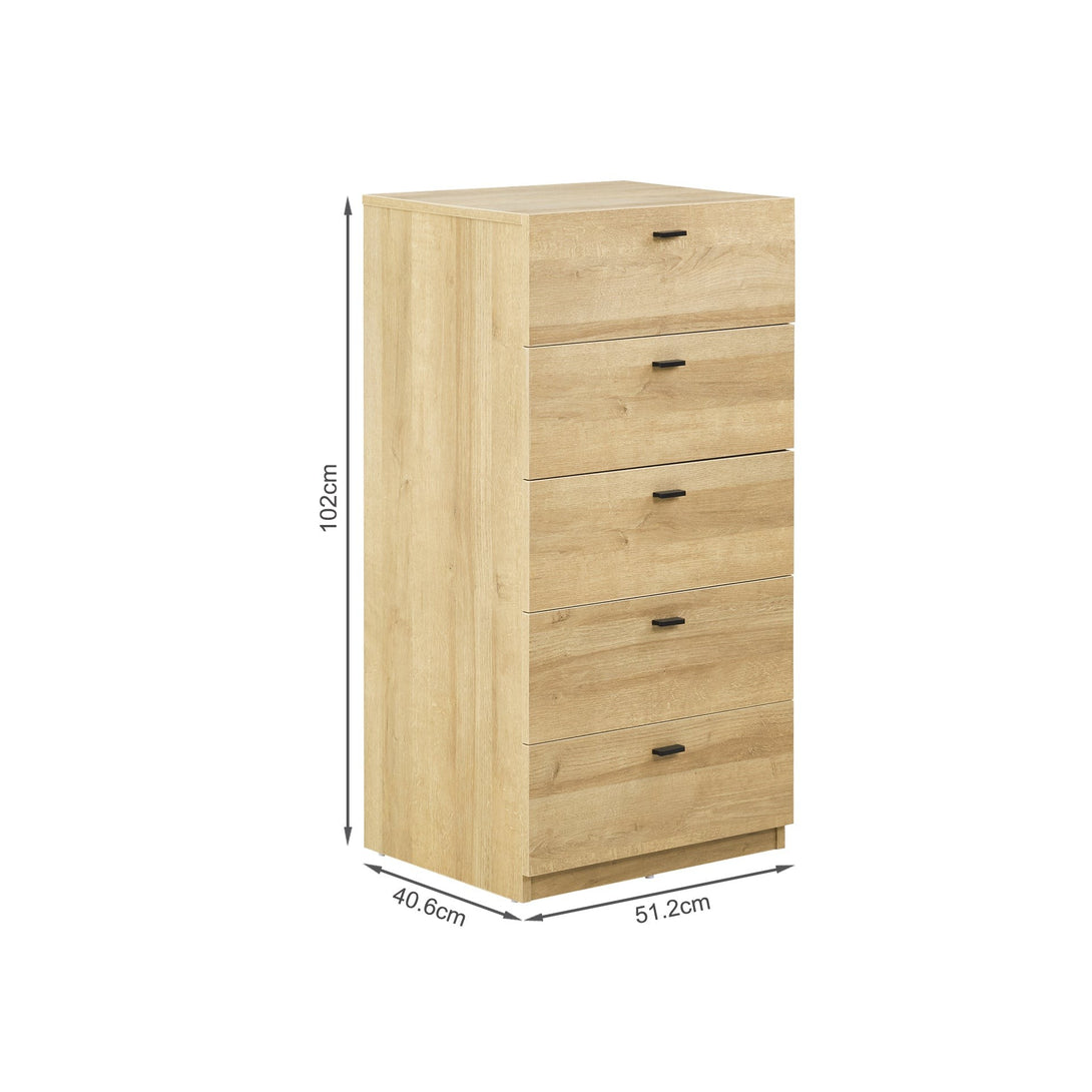 Hekla Tallboy 5 Drawer Chest Dresser - Oak