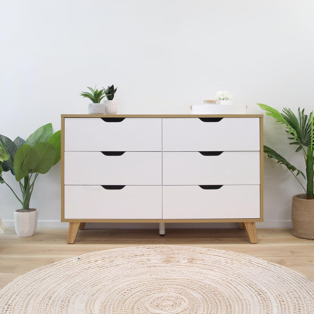 Schertz Wooden Low Boy 6 Drawers - Oak