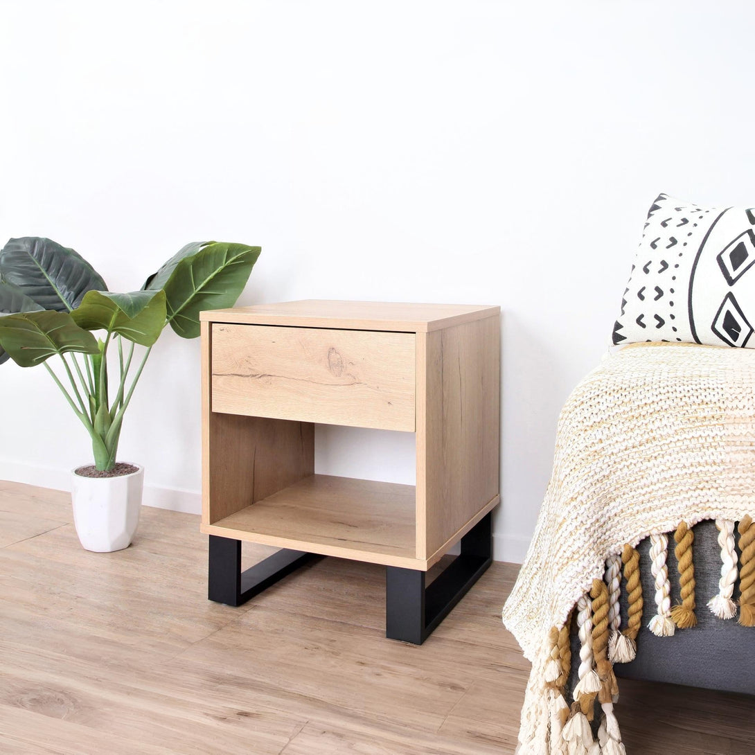 Frohna Wooden Bedside Table Nightstand - Oak