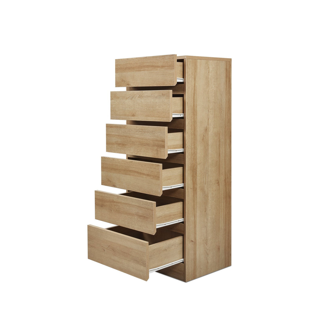 Harris 6 Drawers Slim Tallboy - Oak