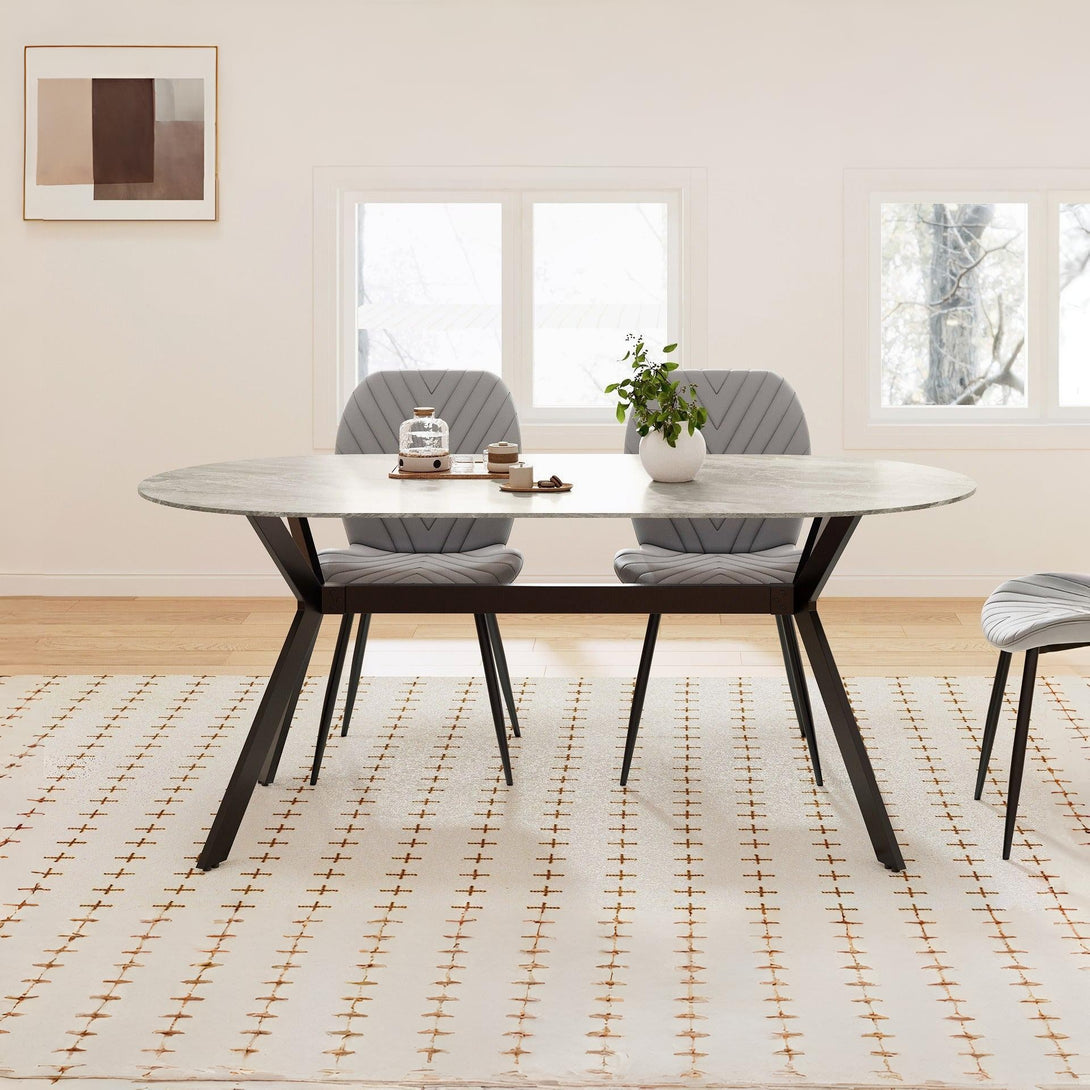Cedar Gloss Ceramic Dining Table 180 x 90cm - Light Grey + Black