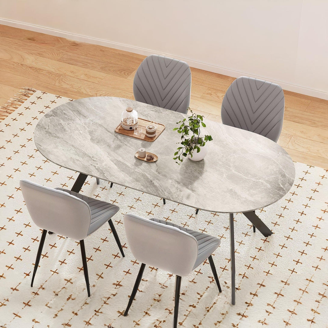 Cedar Gloss Ceramic Dining Table 180 x 90cm - Light Grey + Black