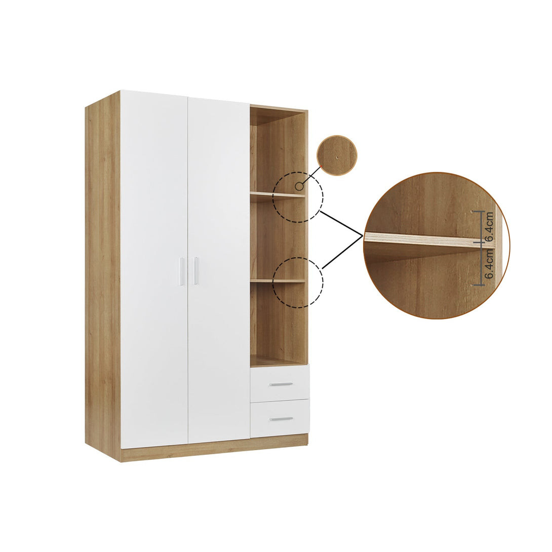 Harris 3 Door Wardrobe with Drawers - Oak + White